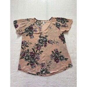 Grayson Treads Pink Floral Vneck Short Sleeve blouse size small